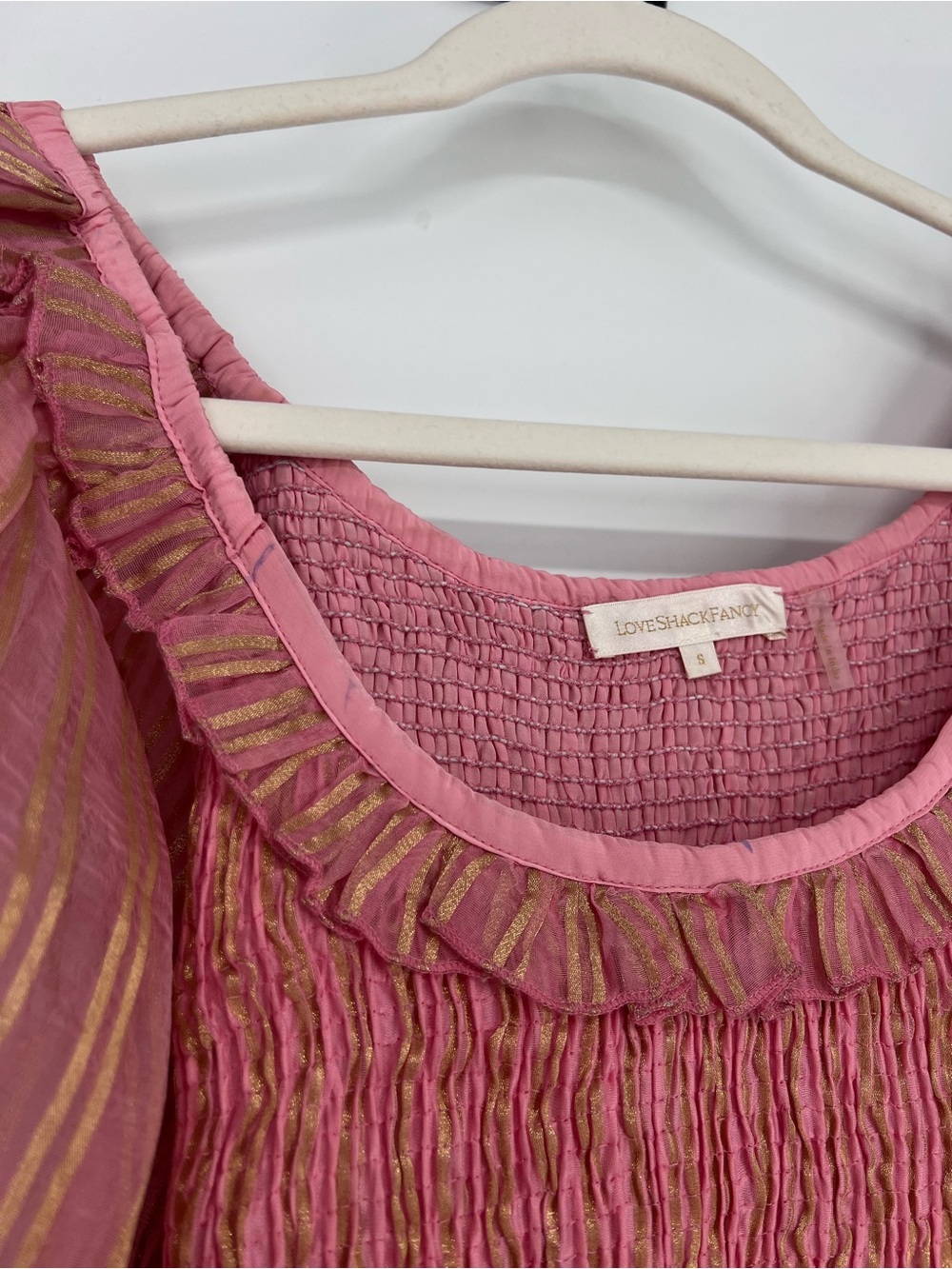 LoveShackFancy Violet Pink Silk Coquette Smocked Bow Puff Sleeve Mini Dress S - Picture 6 of 13